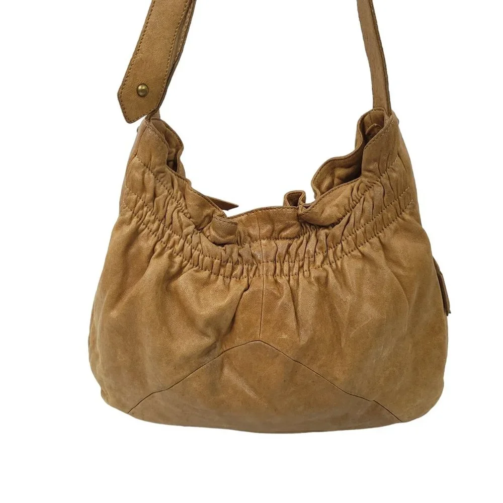 Hobo International Handbag Shoulder Bag Purse Brown Leather Zipper Top Boho Tote